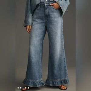 Anthropologie Pilcro The Solene Jeans Wide-Leg High-Rise Flare Ruffle Size 28